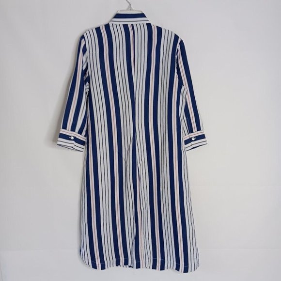 Caliban Made In Italy Shirt Dress size 40 Linen full button-Up Navy White Red - Picture 2 of 14